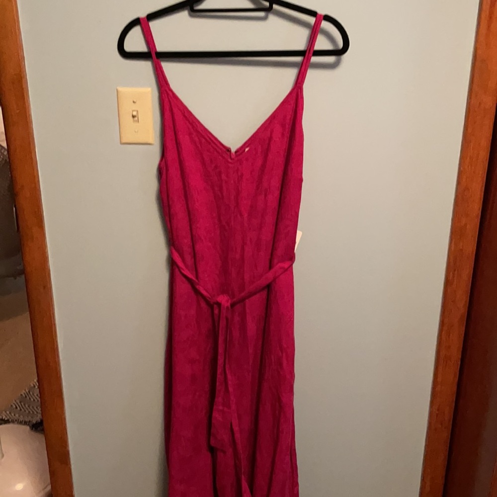 NWT Anthropologie Raspberry Jumpsuit with Tie Belt